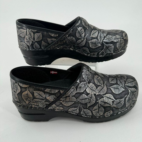 Sanita Shoes - Sanita WOMENS Black Gray Leaves Leather Professional Medical Danish Clogs 40
